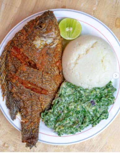 Wet fry + Ugali + Greens